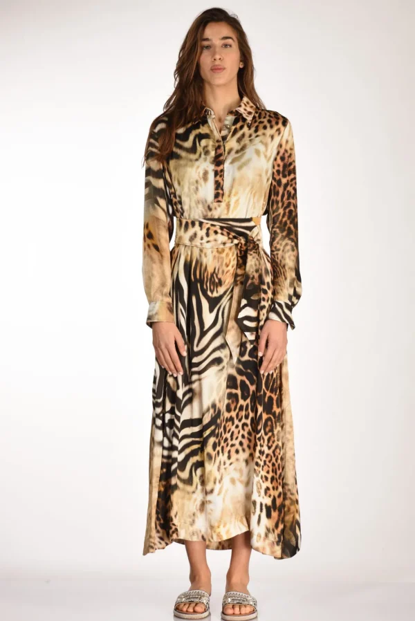 abito stampato beige/nero