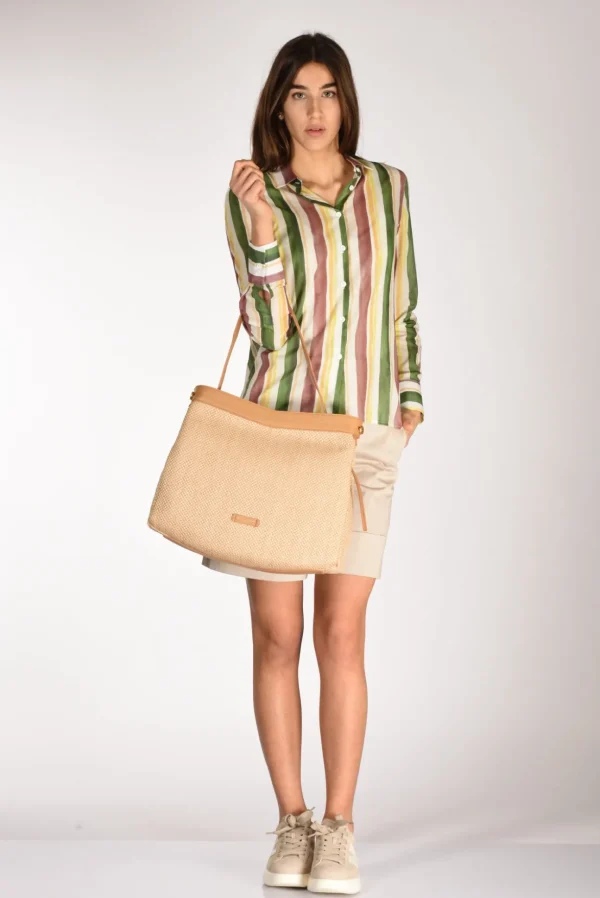 borsa a mano beige + multicolor