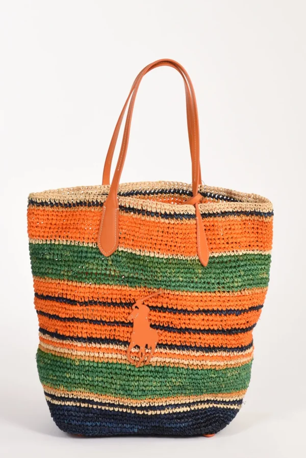 borsa raffia arancio/multicolor