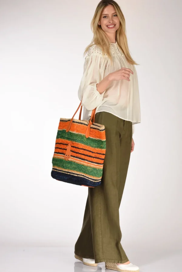 borsa raffia arancio/multicolor
