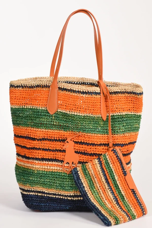 borsa raffia arancio/multicolor