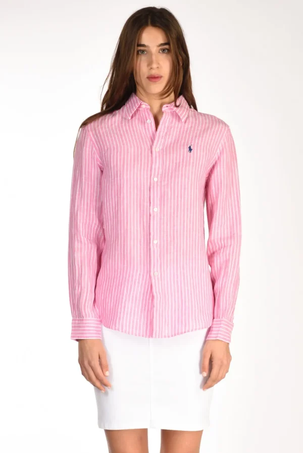 camicia colletto rosa/bianco