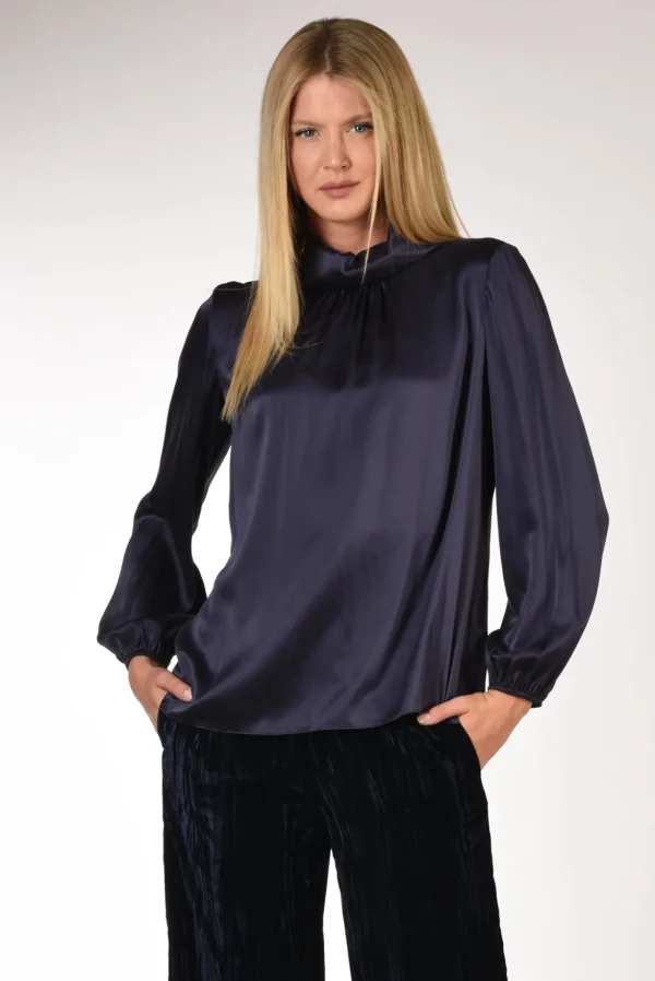 camicia collo alto blu