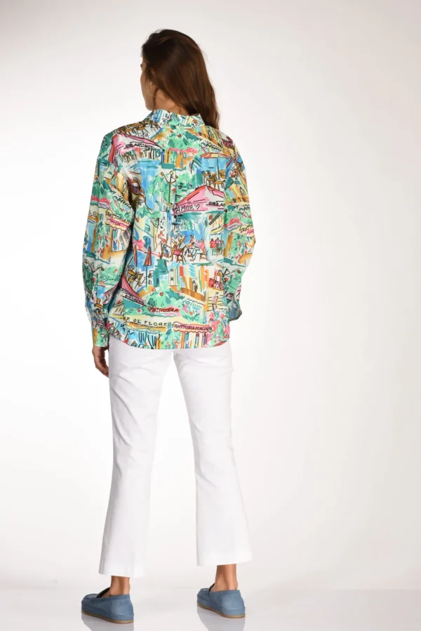camicia stampa azzurro/multicolor
