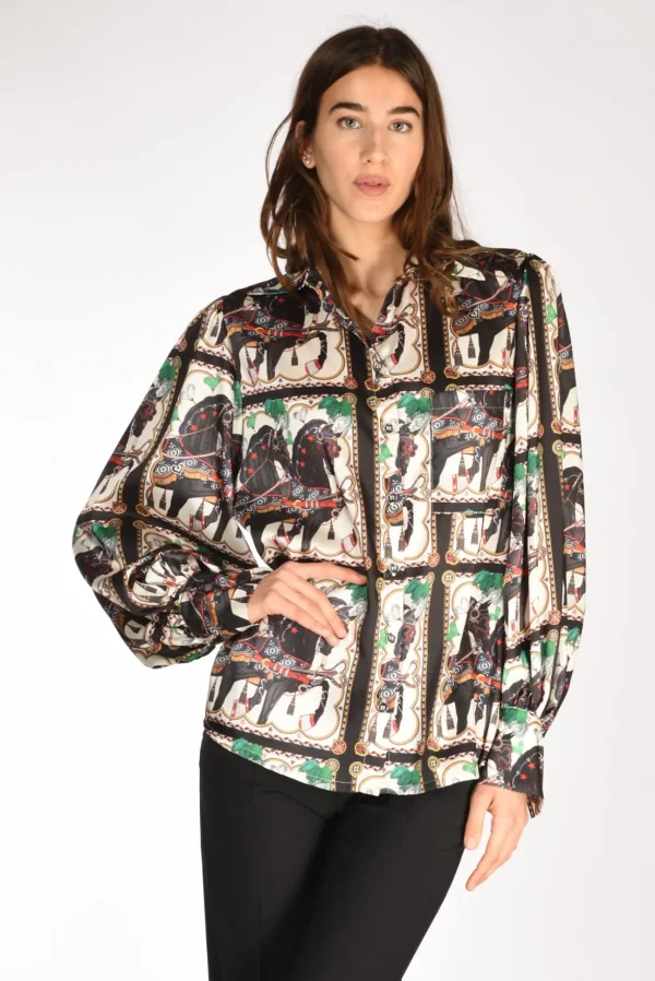 camicia stampa bianco/nero/multicolor