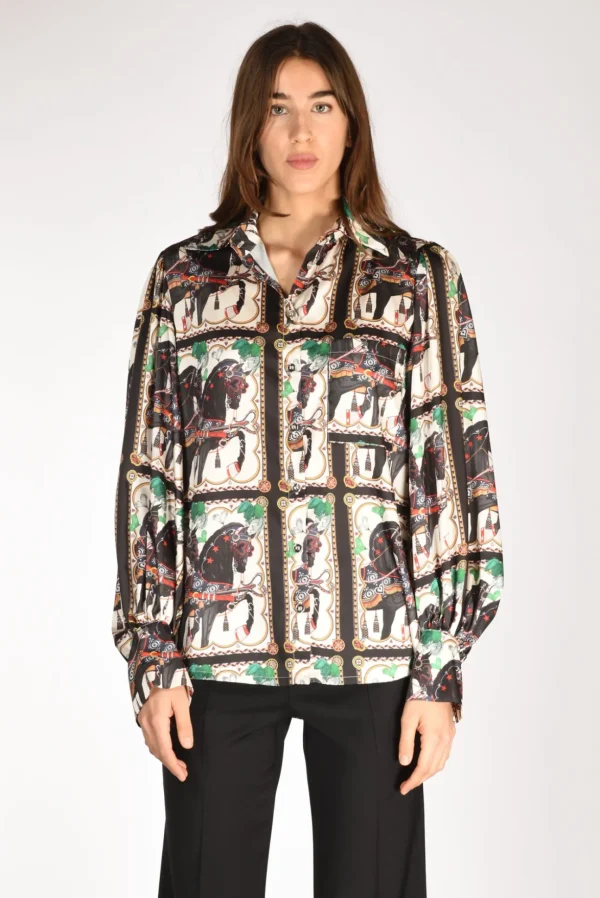 camicia stampa bianco/nero/multicolor