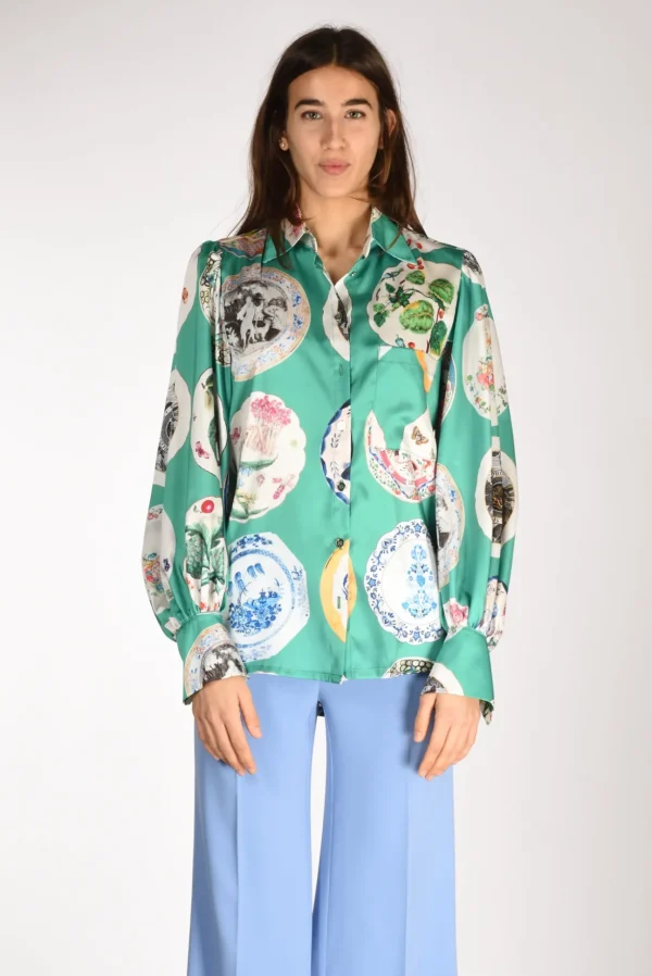 camicia stampa verde/multicolor