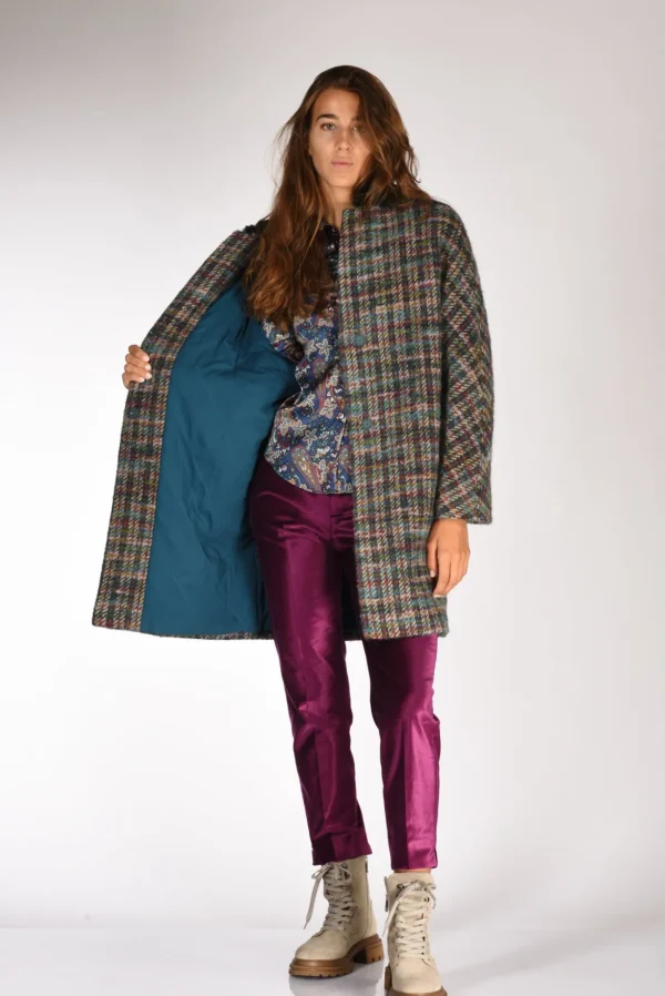 cappotto colletto verde/multicolor