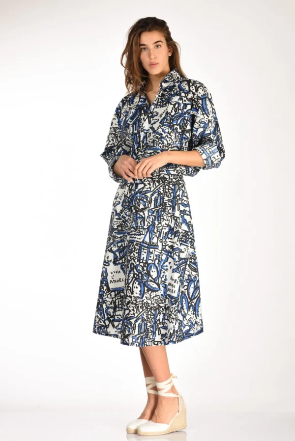 gonna stampa bianco/blu/nero