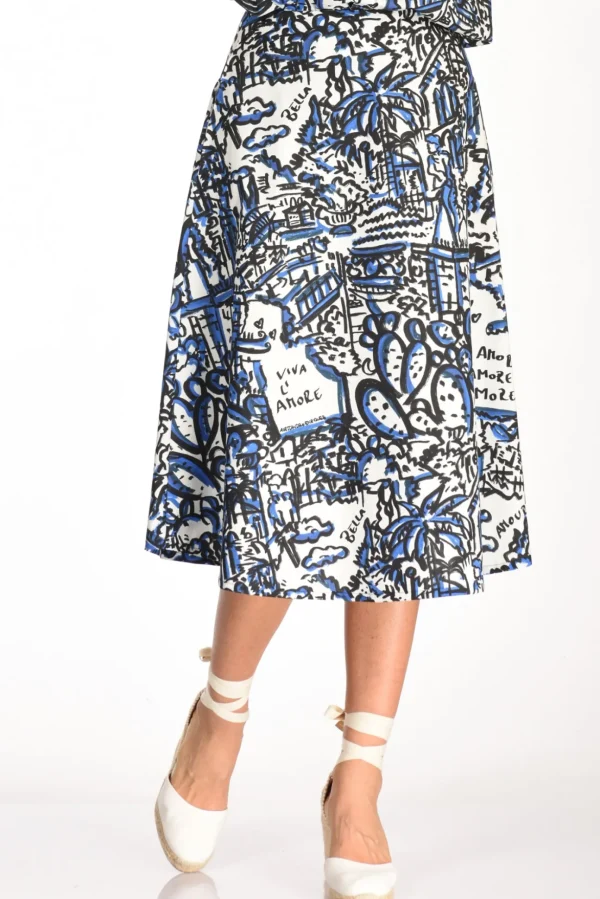 gonna stampa bianco/blu/nero