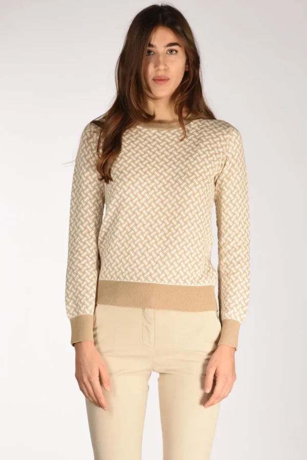 maglia girocollo beige/bianco