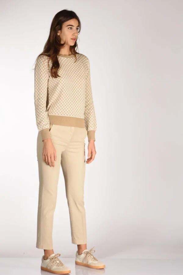 maglia girocollo beige/bianco
