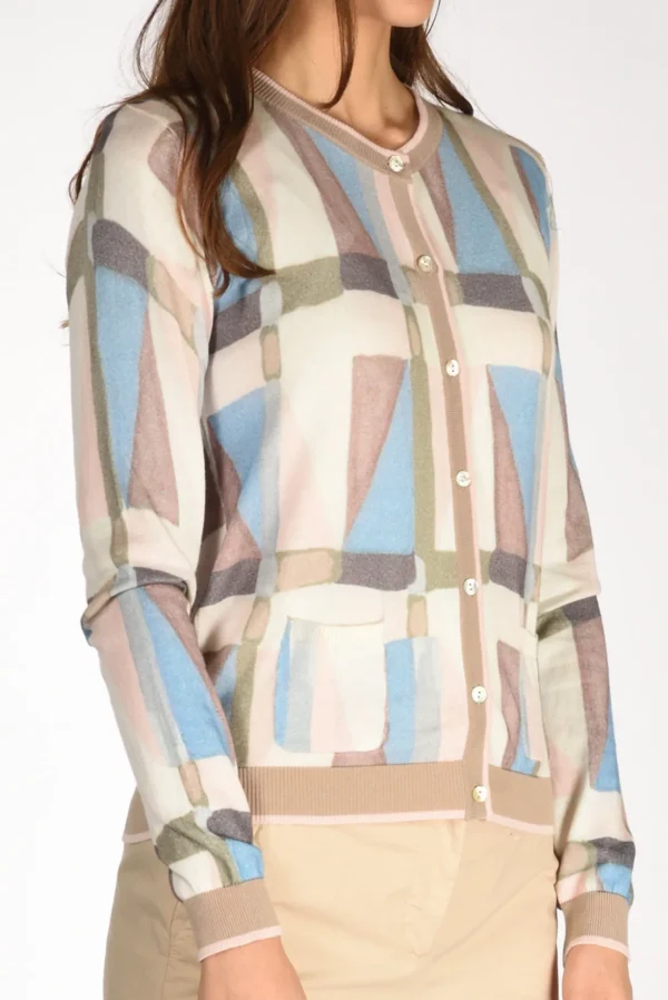 maglia stampata rosa/beige