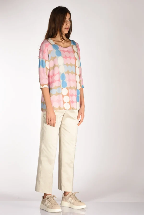 maglia stampata rosa/beige