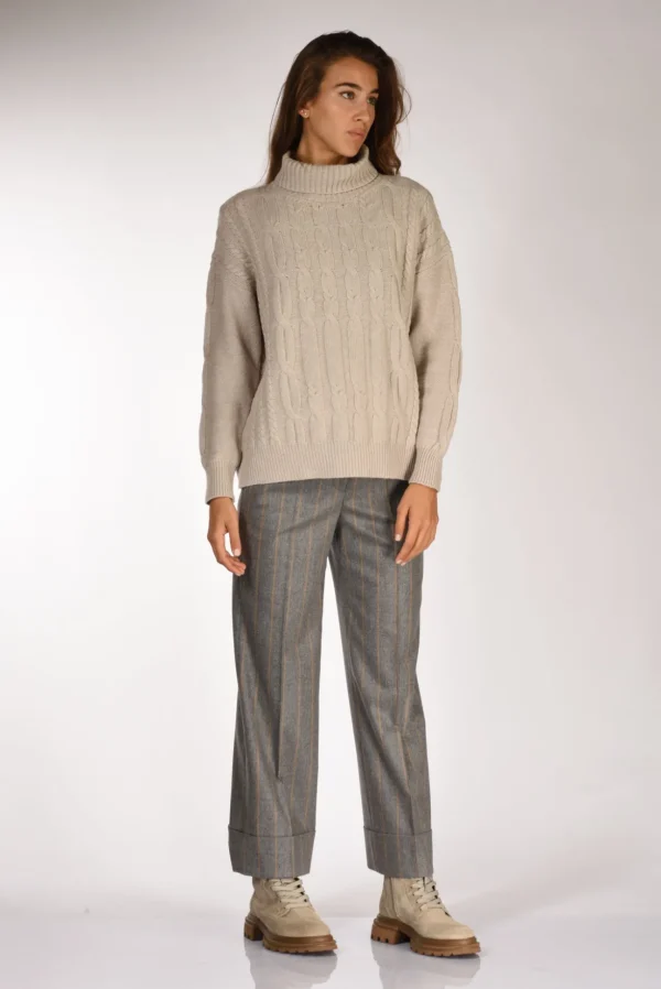 maglia treccia beige