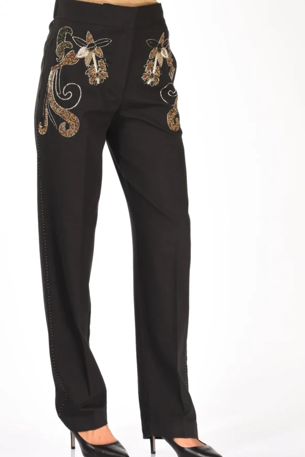 pantalone ricami nero
