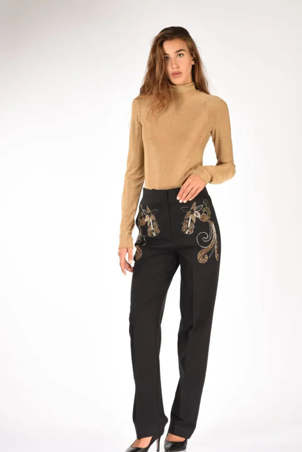 pantalone ricami nero