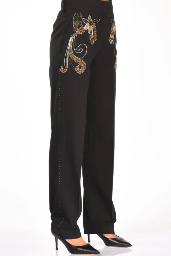 pantalone ricami nero