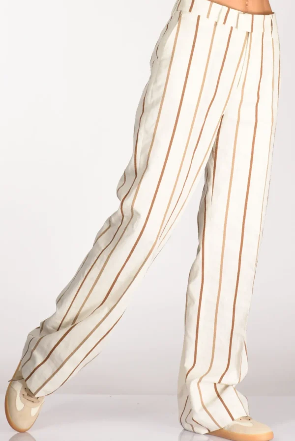 pantalone righe bianco/beige