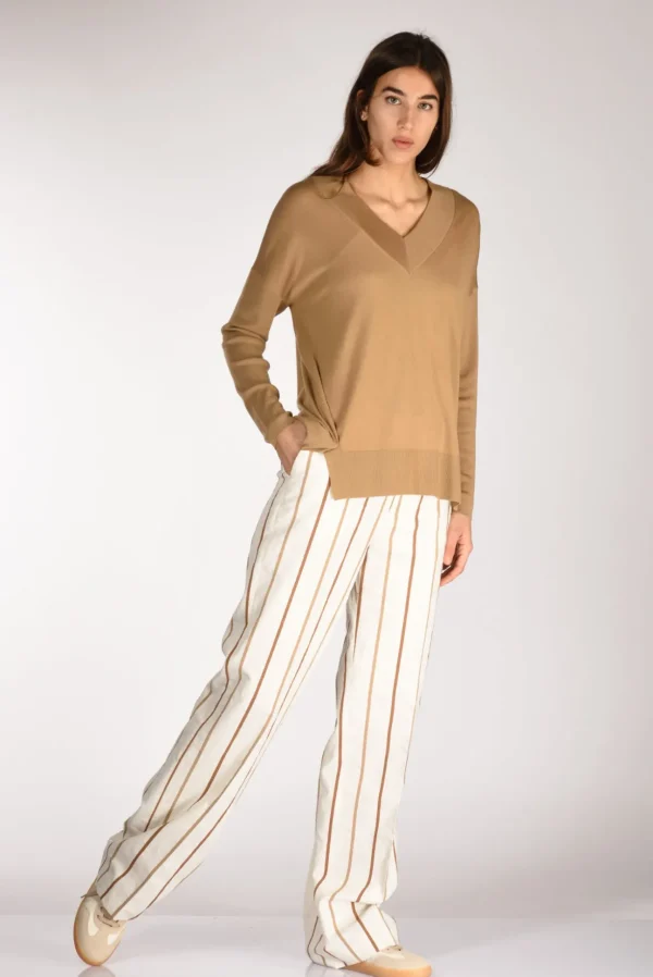 pantalone righe bianco/beige
