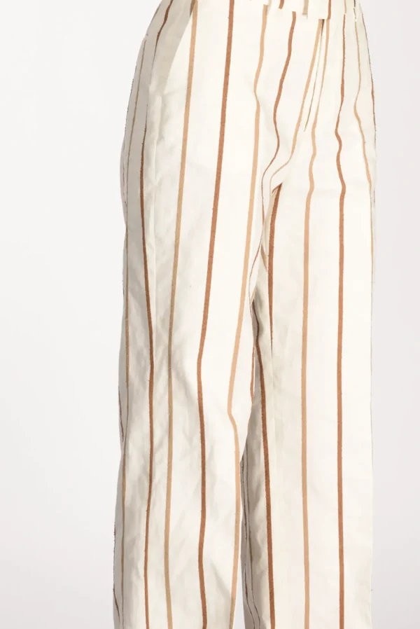 pantalone righe bianco/beige