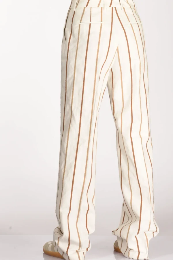 pantalone righe bianco/beige