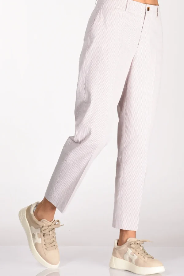 pantalone righe bianco/marrone