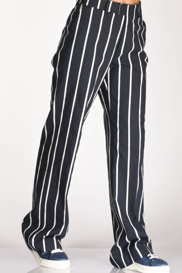 pantalone righe blu/bianco