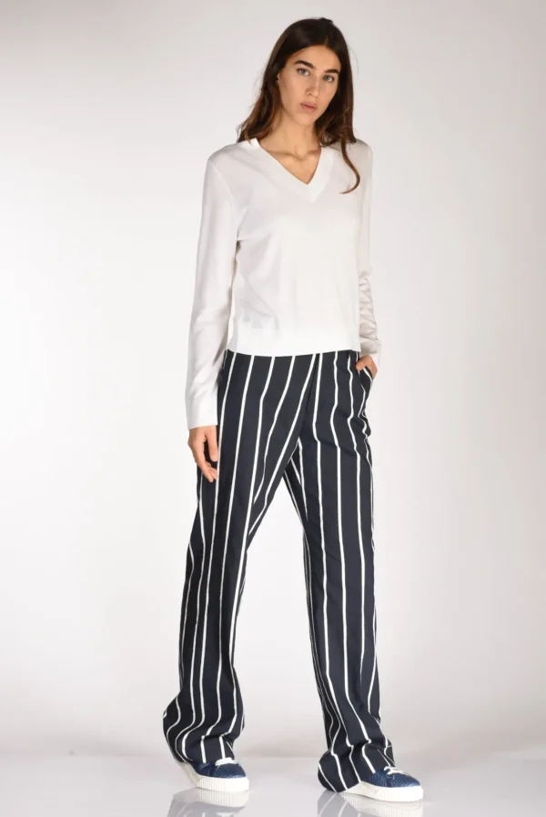 pantalone righe blu/bianco
