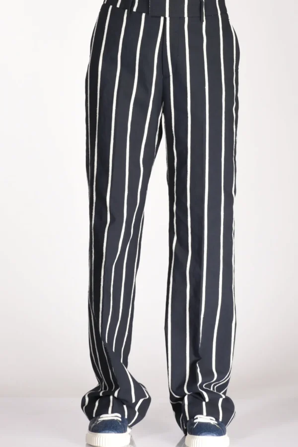 pantalone righe blu/bianco