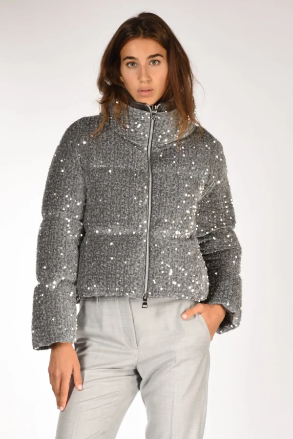 piumino paillettes grigio