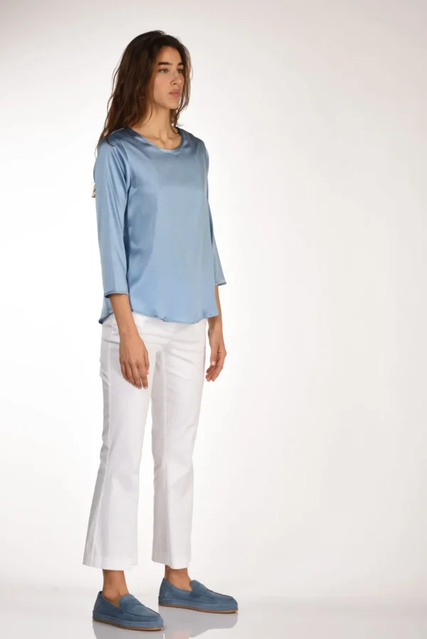 tshirt seta azzurro scuro