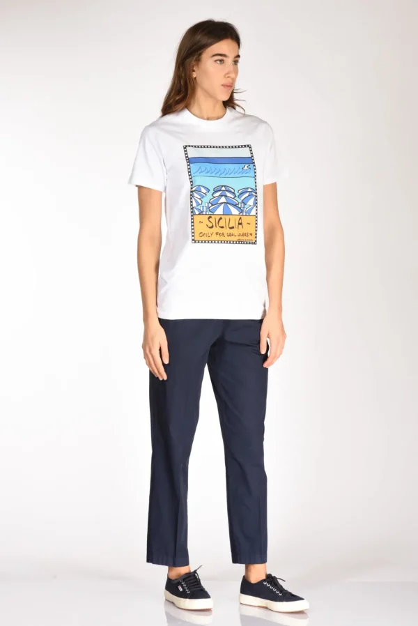 tshirt stampa bianco/arancio/azzurro