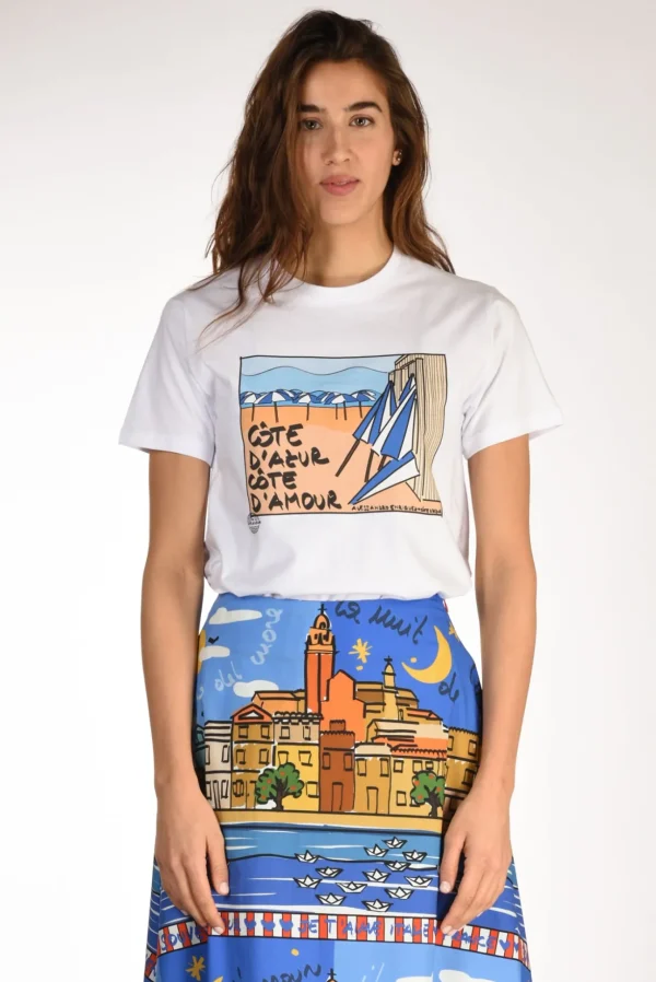 tshirt stampa bianco/azzurro