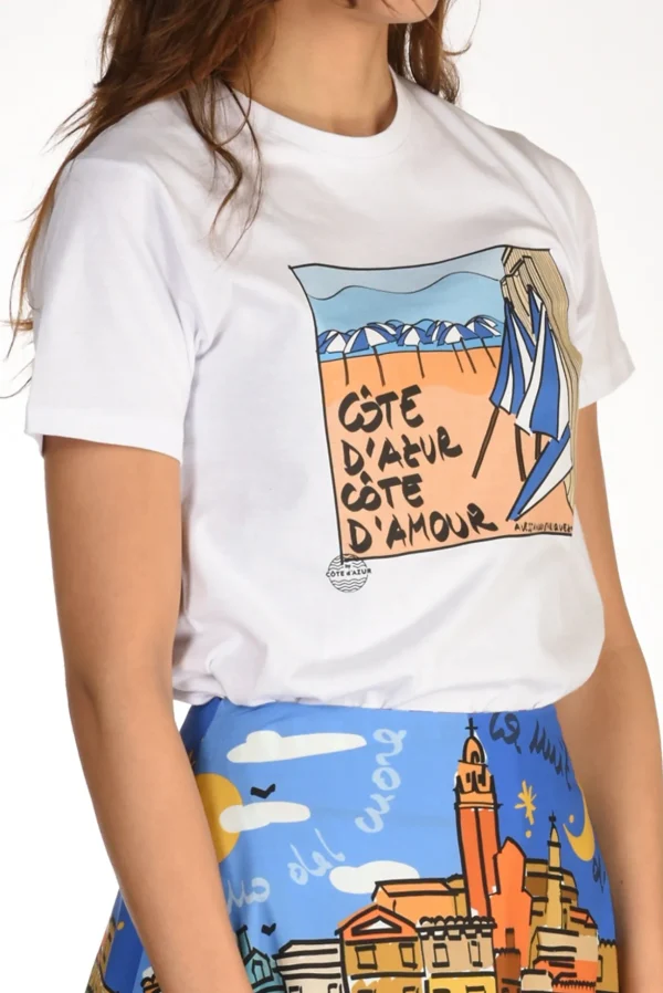 tshirt stampa bianco/azzurro