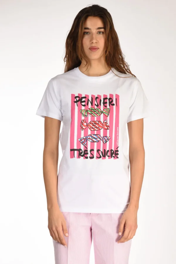 tshirt stampa bianco/fucsia