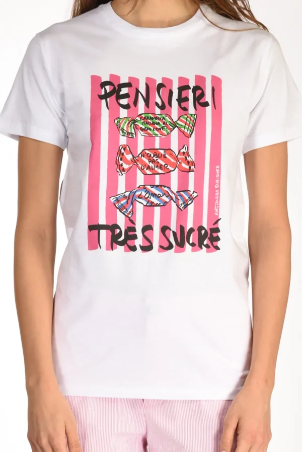 tshirt stampa bianco/fucsia