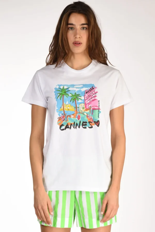 tshirt stampa bianco/verde/azzurro