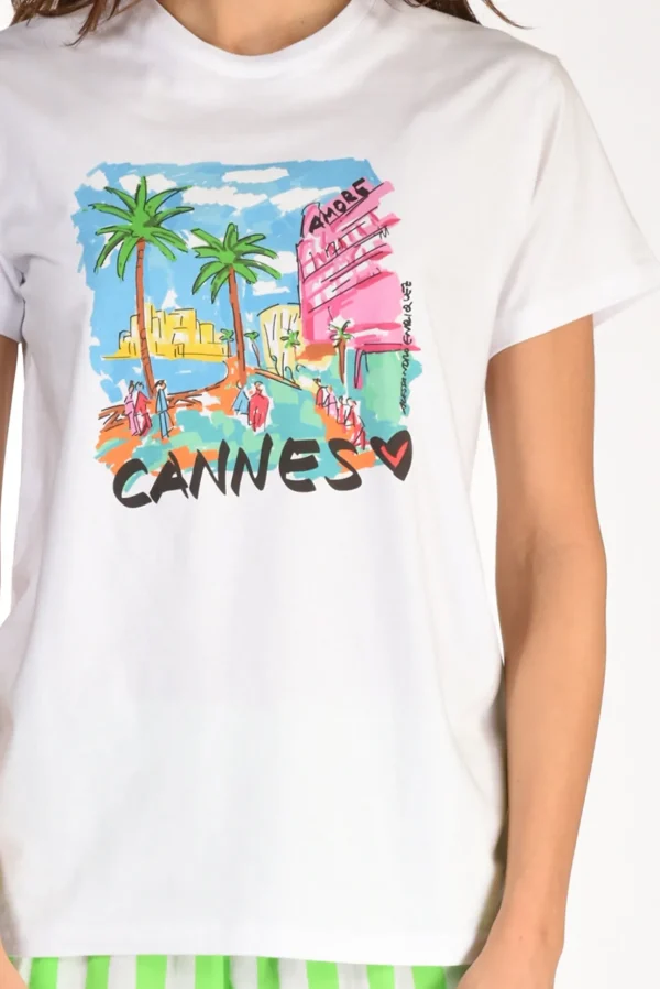 tshirt stampa bianco/verde/azzurro